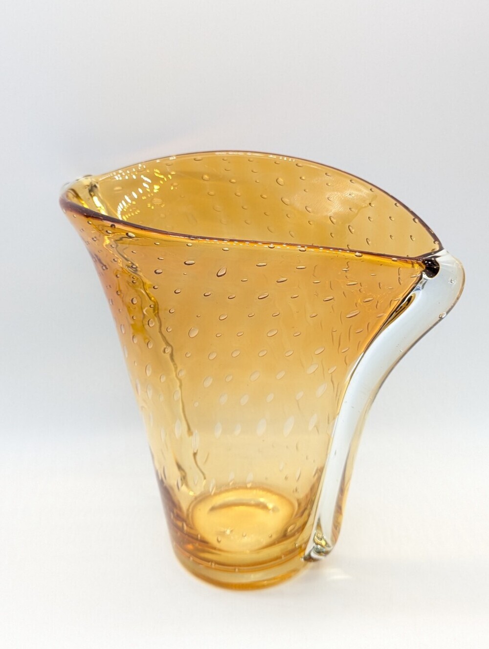 Vintage MCM Orange Brown Amber Controlled Bubble Glass Vase